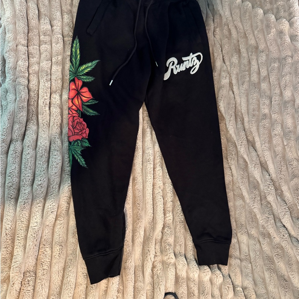 Black Men’s Joggers with Red Floral Design